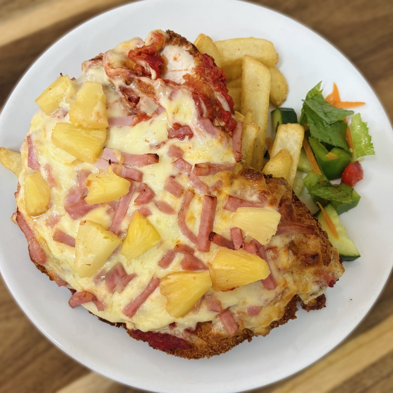 Chicken Schnitzel w/ Hawaiian Topping